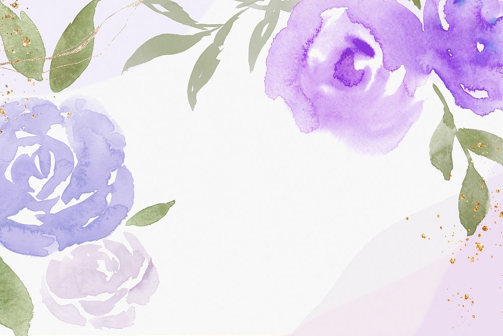 Purple rose frame background spring watercolor illustration