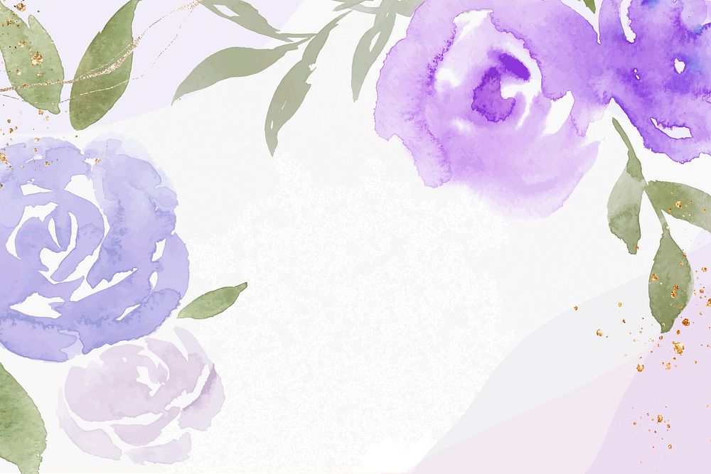 Purple rose frame background vector spring watercolor illustration