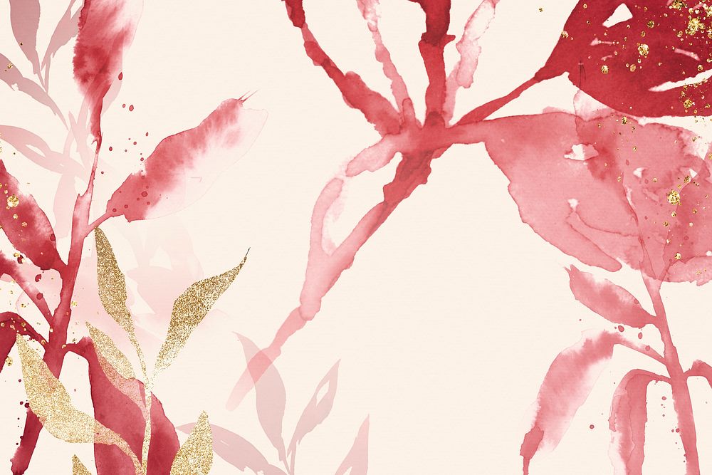 Pink watercolor leaf background aesthetic spring season