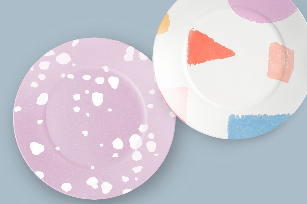 Ceramic dishes in abstract colorful patterned design