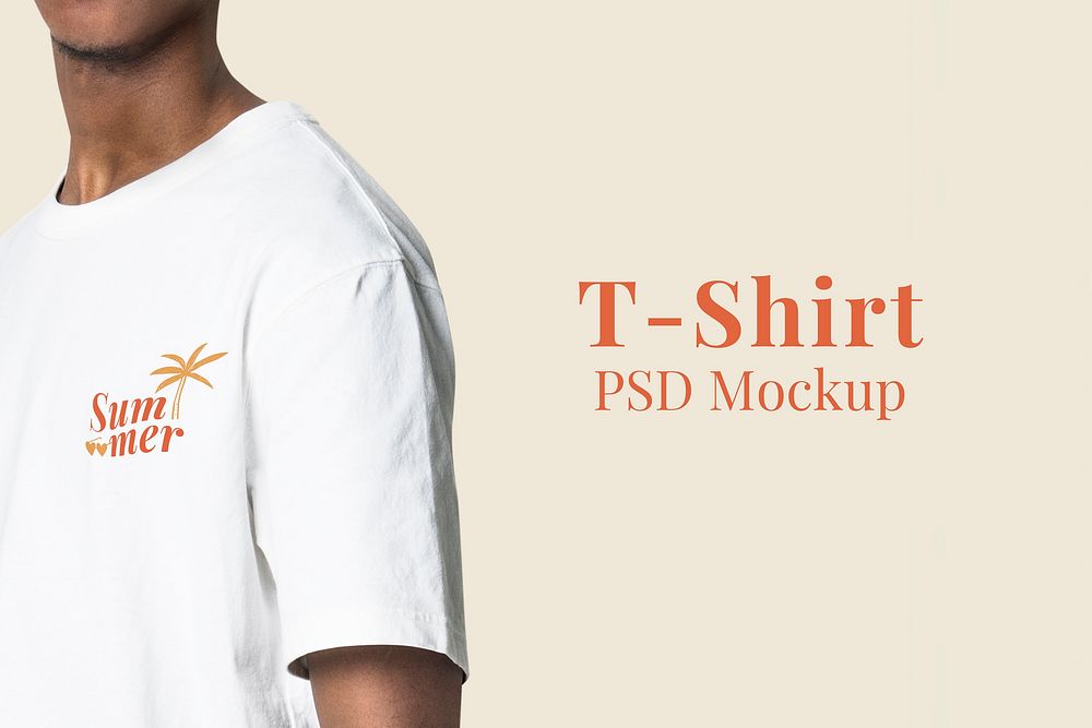 Men&rsquo;s t-shirt mockup psd with summer logo apparel