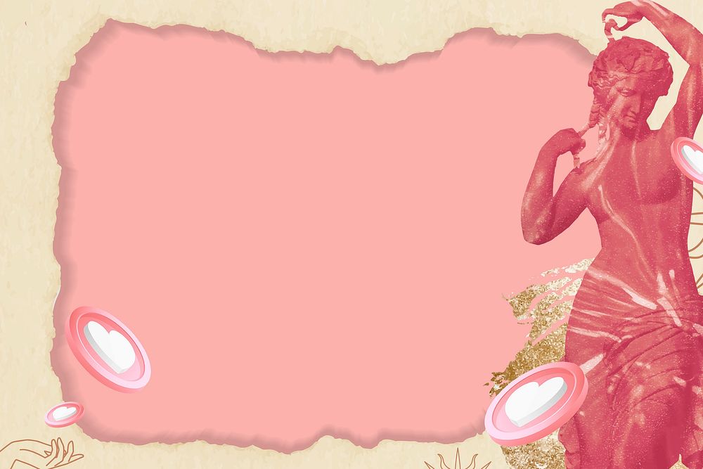 Pink vintage love frame background, vector illustration paper collage wallpaper