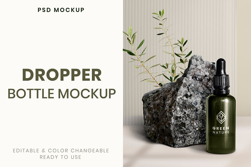 Dropper bottle mockup, aesthetic psd product packaging design