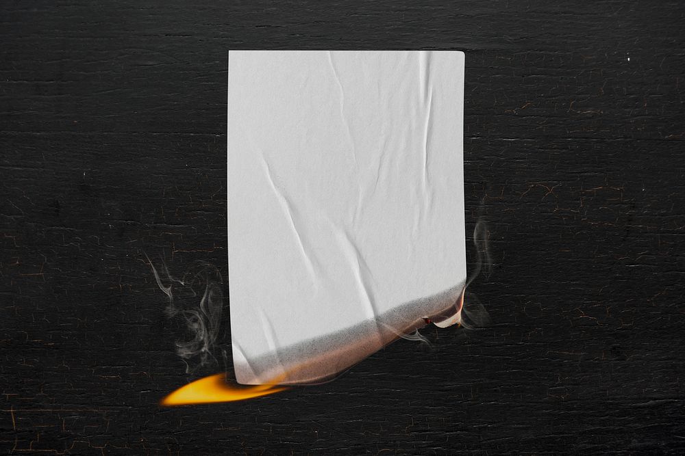 Burning poster, fire blank paper high resolution image