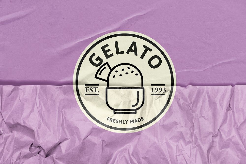 Gelato ice cream shop logo with wrinkled paper texture remixed media