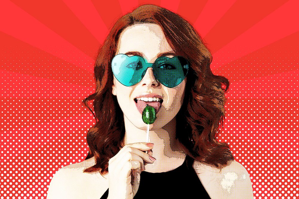 Woman with lollipop in pop art style