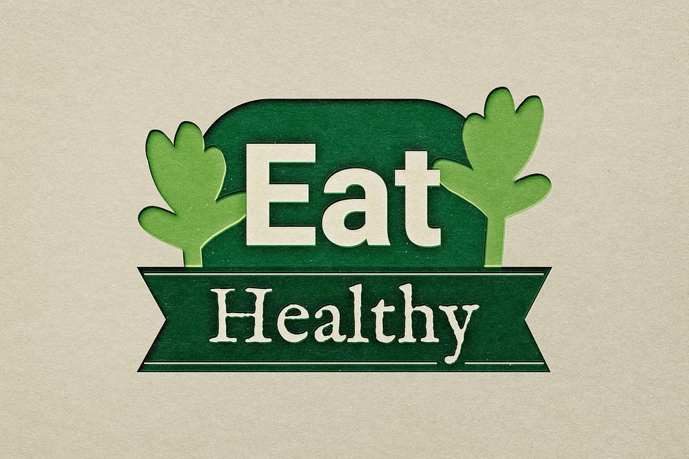 Eat healthy restaurant logo in papercraft cut out style