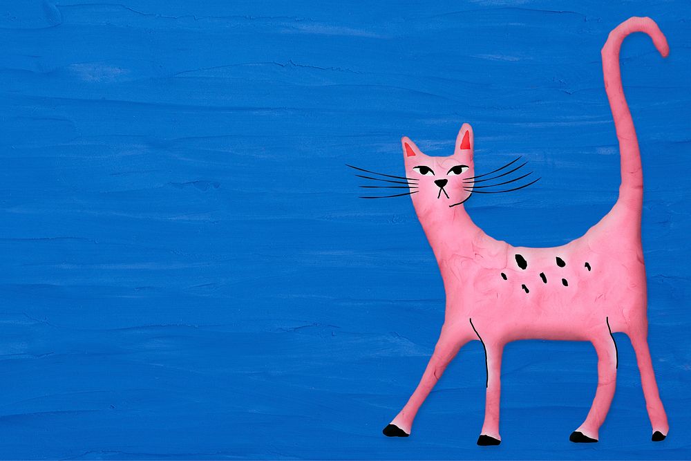 Pink cat in plasticine clay style