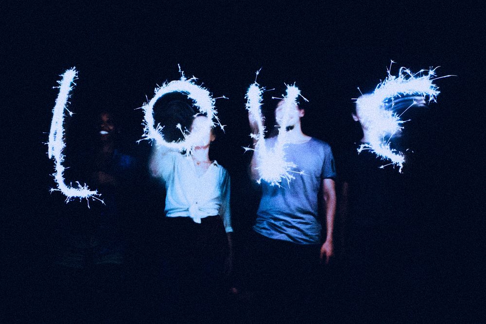 Aesthetic love sparkler, friends party in neon blue aesthetic