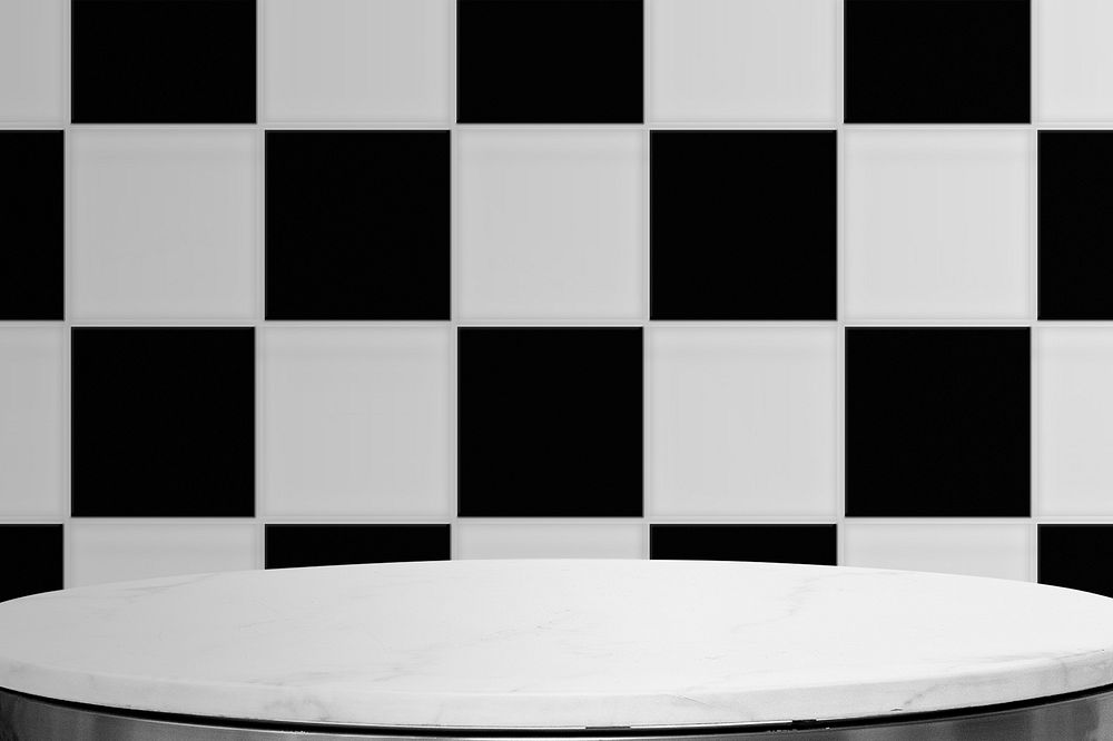 White table product backdrop, chess board wall design