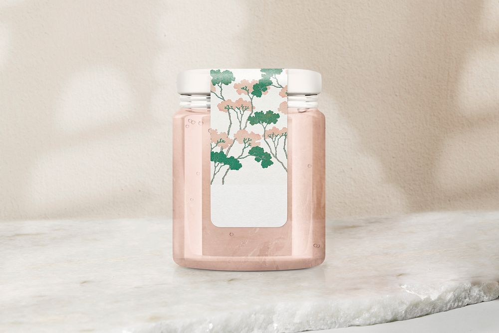 Pink jelly glass jar, food product packaging with design space