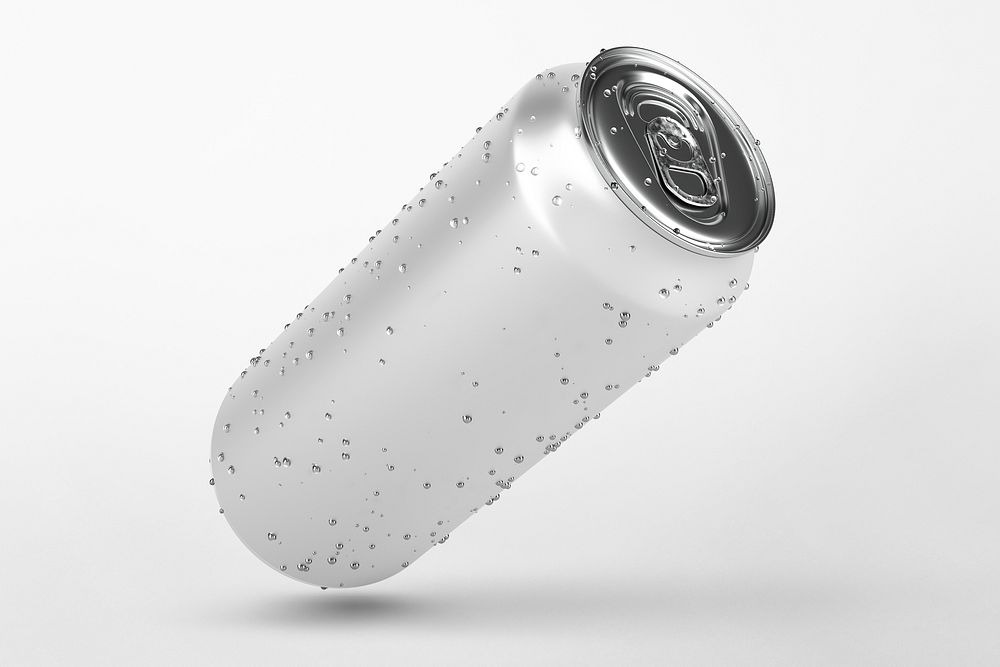 Refreshing cold soda can with water drops