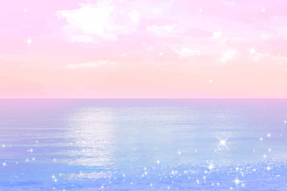 Aesthetic ocean background, pastel glitter design vector