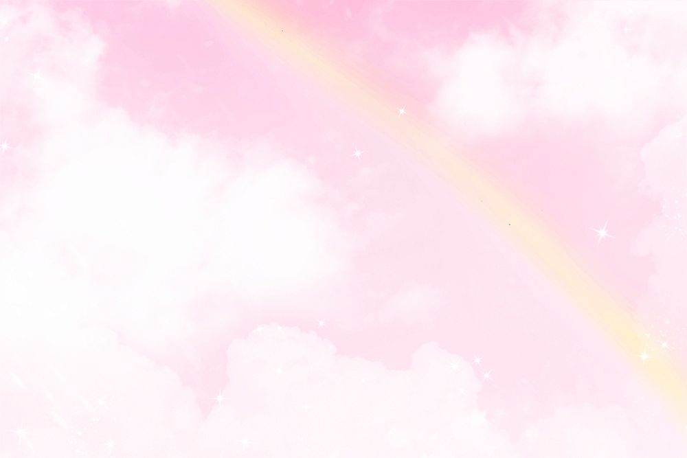 Pink background, aesthetic rainbow cloudy sky vector