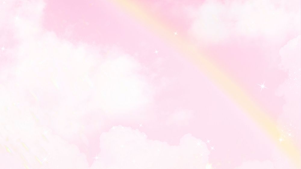 Pink desktop wallpaper, rainbow sky with glitter design