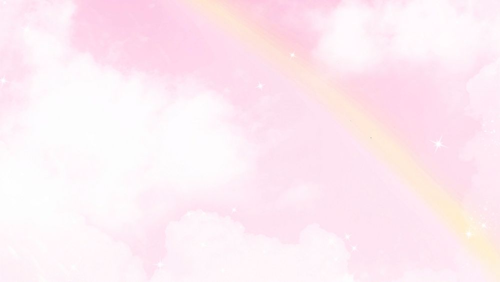Aesthetic rainbow desktop wallpaper vector, pink sky glitter design