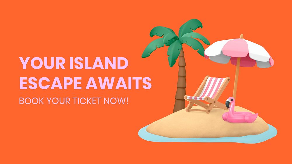 Summer 3D ppt presentation template, island travel vector