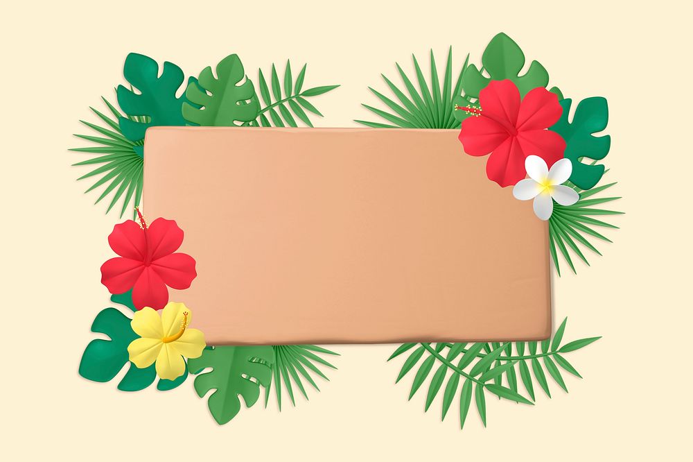 3D flower frame, pastel tropical summer