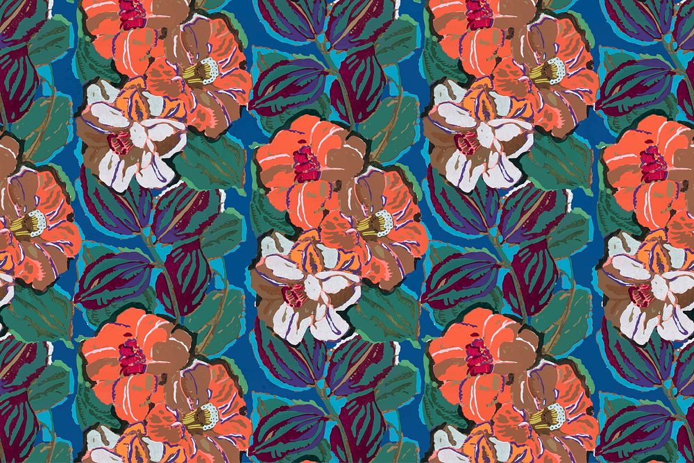 Orange flower background, vintage pattern, art deco vector
