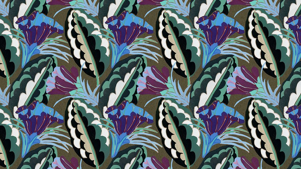 Wildflower pattern computer wallpaper, art deco 4k background