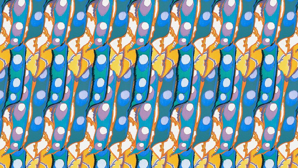 Art deco pattern computer wallpaper, vintage botanical illustration HD background