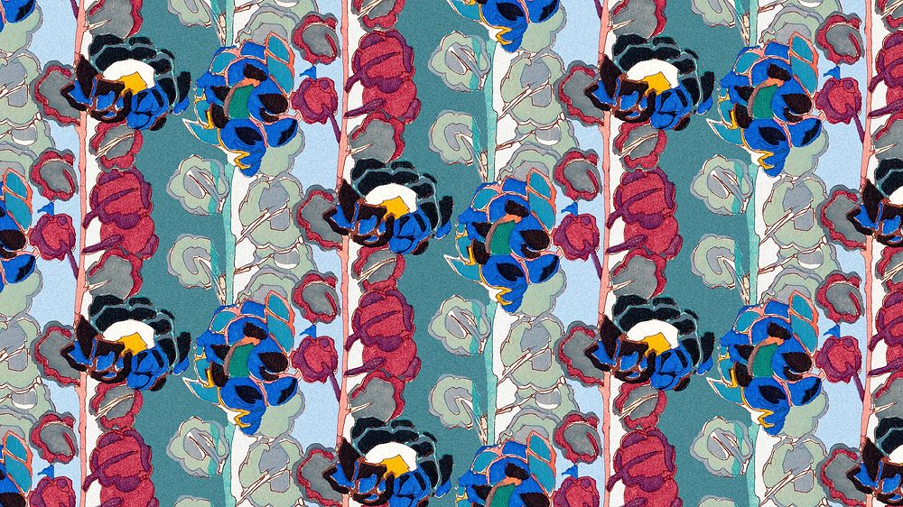 Wildflower pattern desktop wallpaper, art deco 4k background