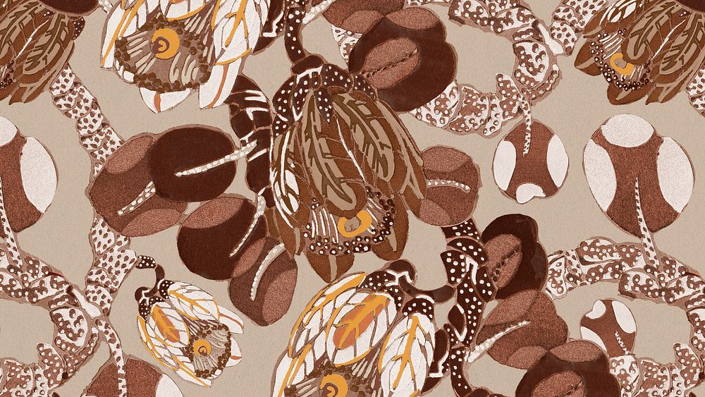 Exotic flower computer wallpaper, vintage pattern, art deco HD background