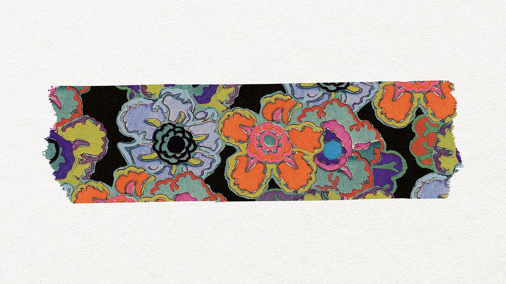 Aesthetic flower washi tape clipart, art deco