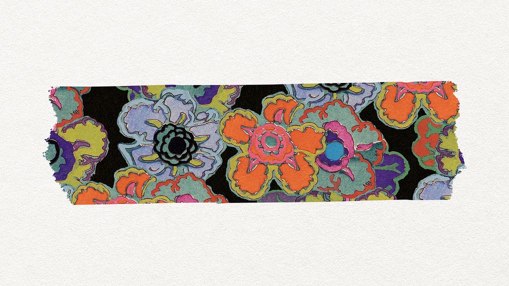 Aesthetic flower washi tape sticker, art deco psd