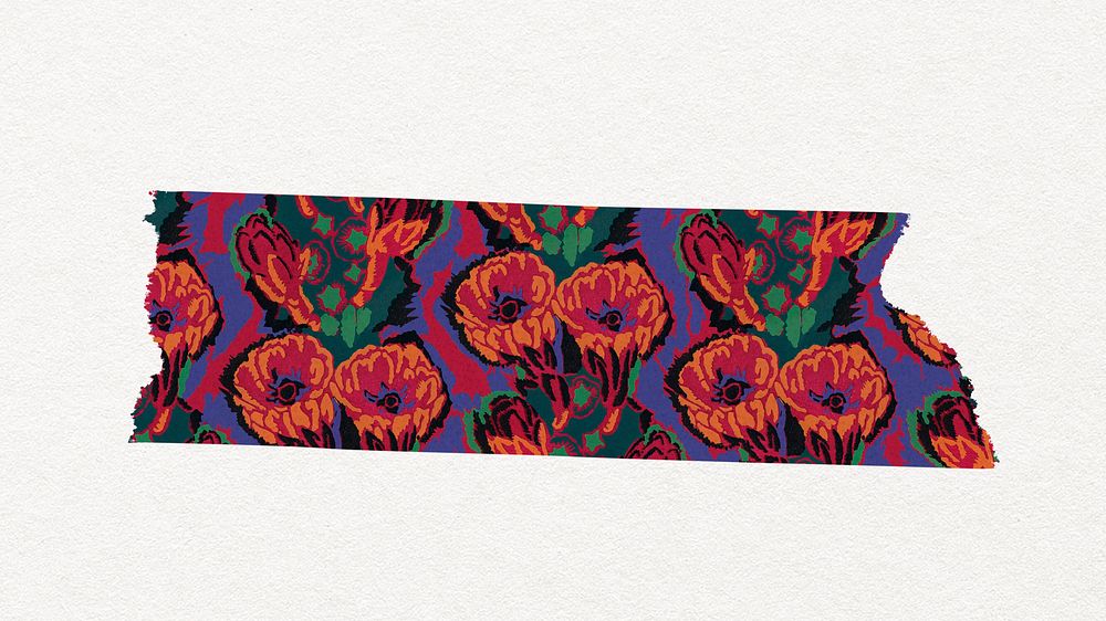 Red flower washi tape clipart, vintage art deco