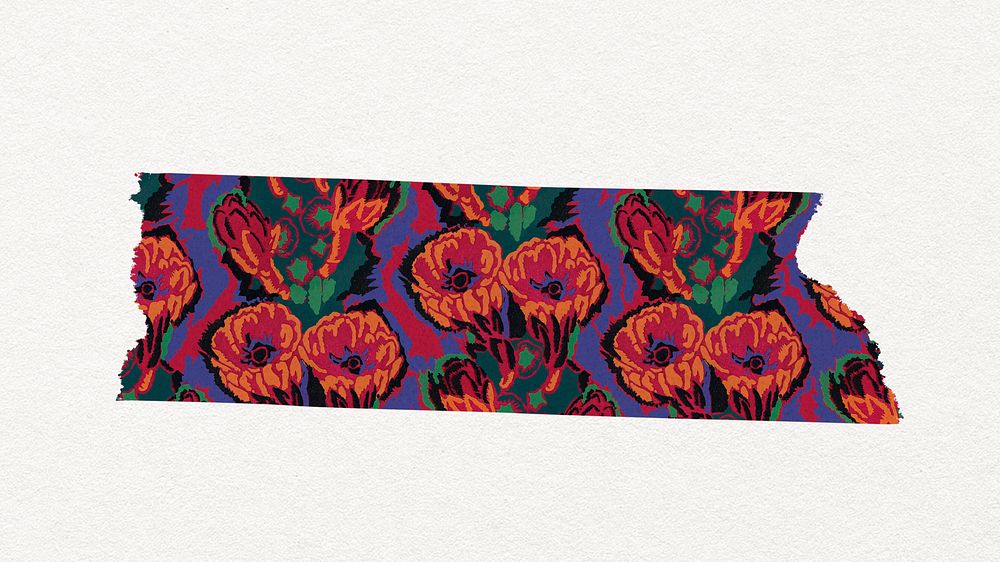 Red flower washi tape sticker, vintage art deco psd