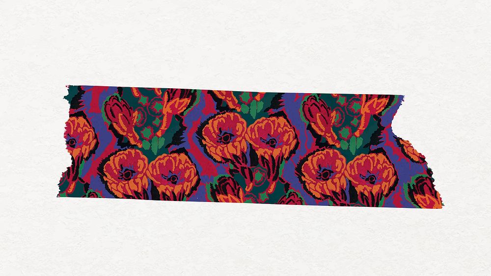 Red flower washi tape sticker, vintage art deco vector