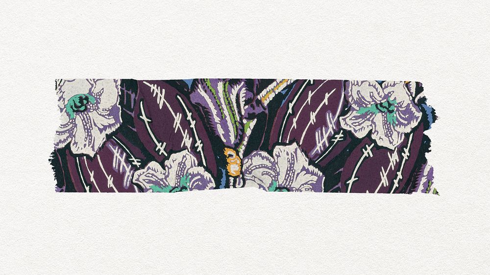 Exotic flower washi tape clipart, vintage art deco
