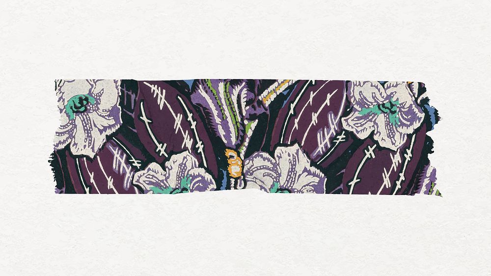 Exotic flower washi tape clipart, vintage art deco vector