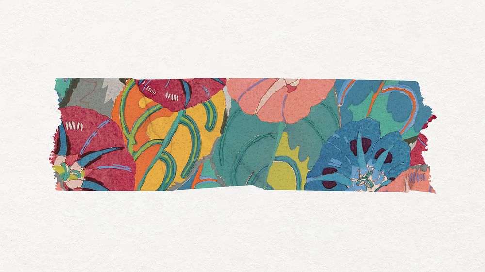 Tropical flower washi tape sticker, art deco vector