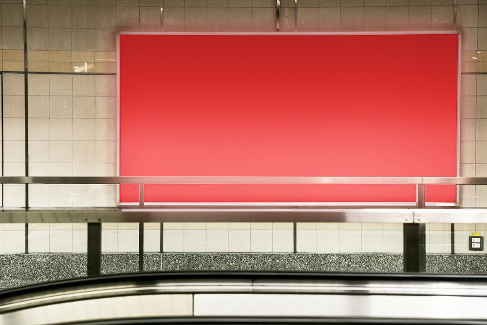 Red billboard sign, business advertisement with blank space