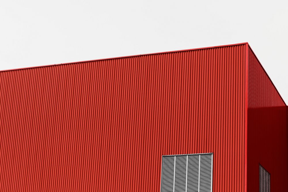 Red building sign, business advertisement with blank space