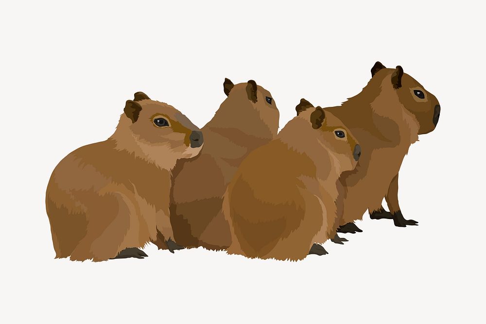 Cute water hogs, group of animal, realistic illustration psd