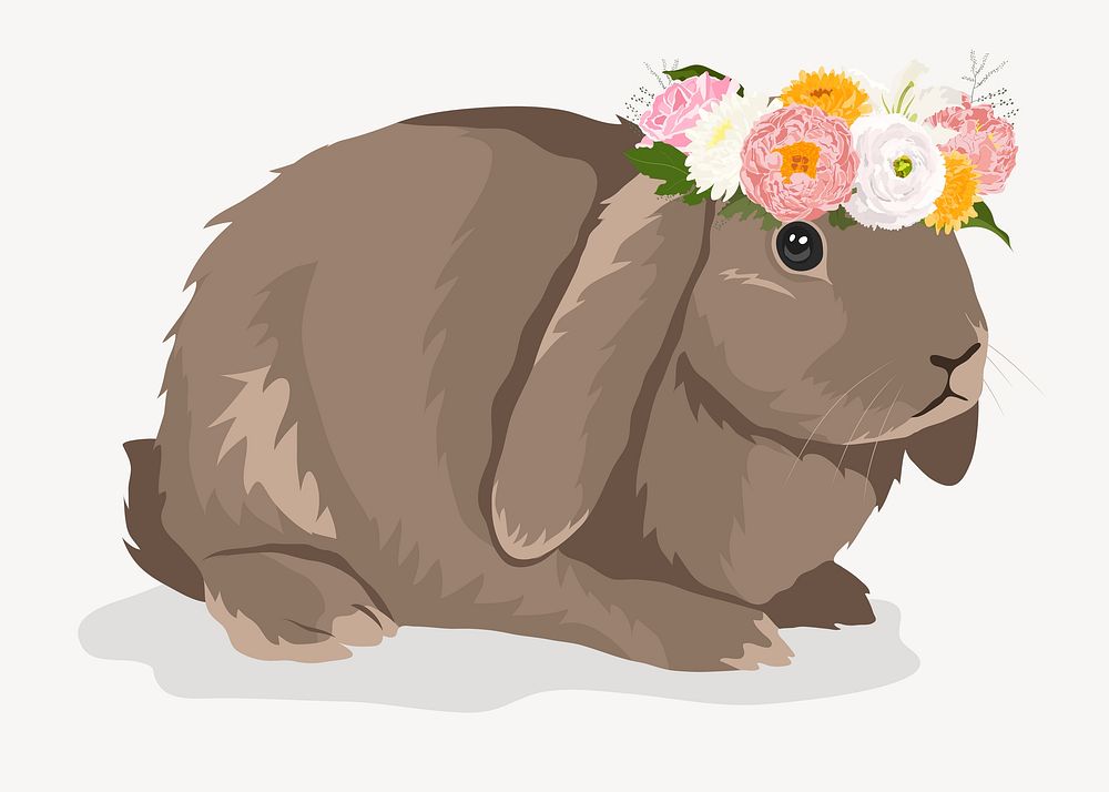 Cute bunny, rabbit wearing flower crown vector