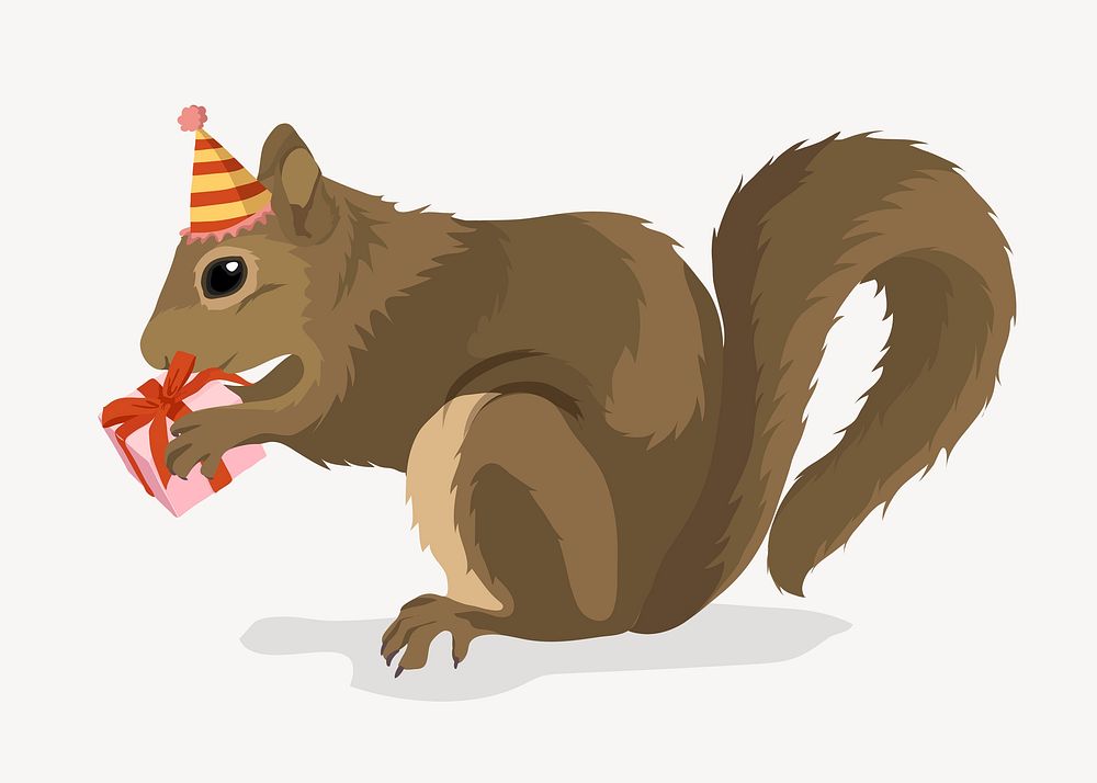 Chipmunk holding a gift, birthday party illustration clipart psd