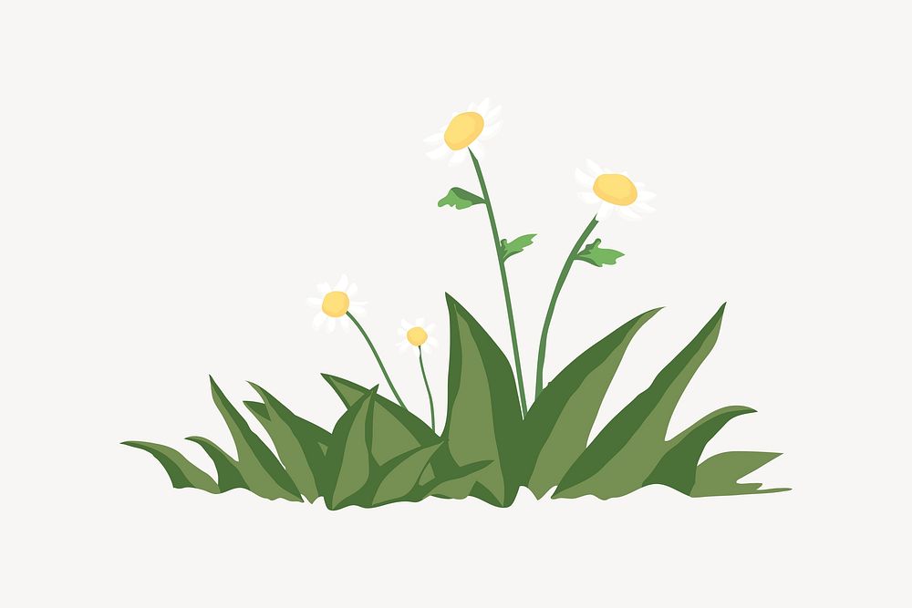 Flower on a patch of grass, nature illustration psd