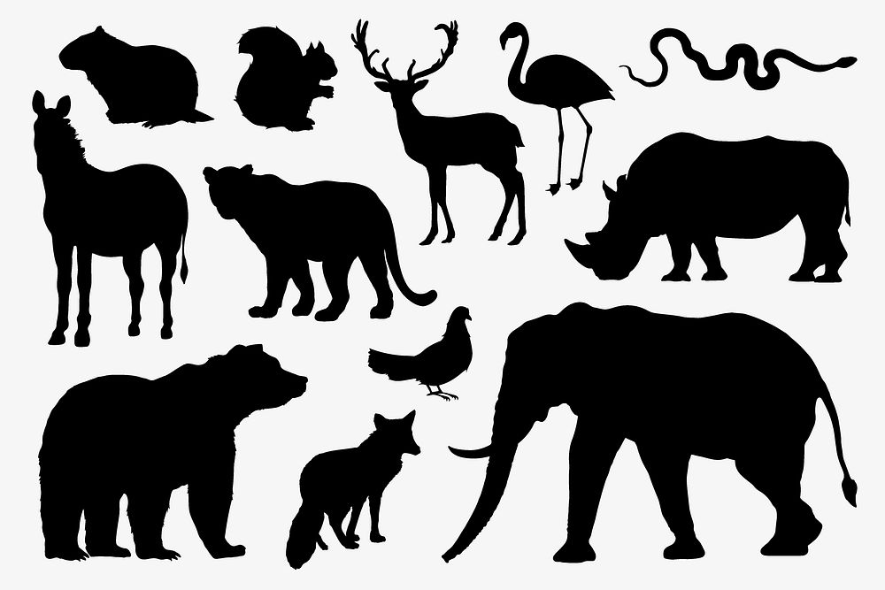 Wild animals silhouette, illustration clipart set vector