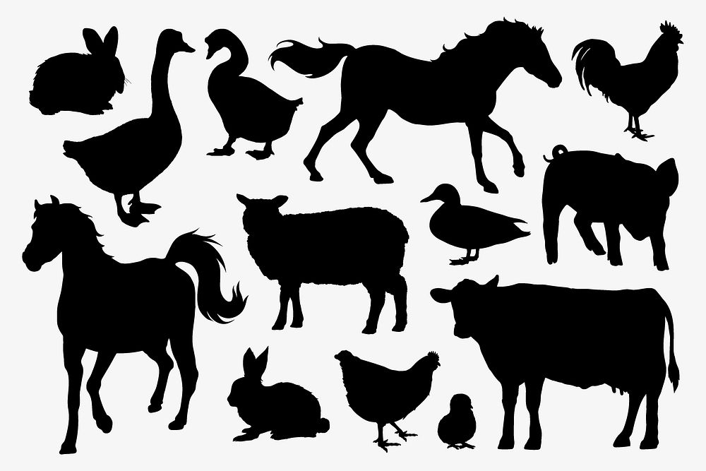Farm animals silhouette, illustration design element set vector