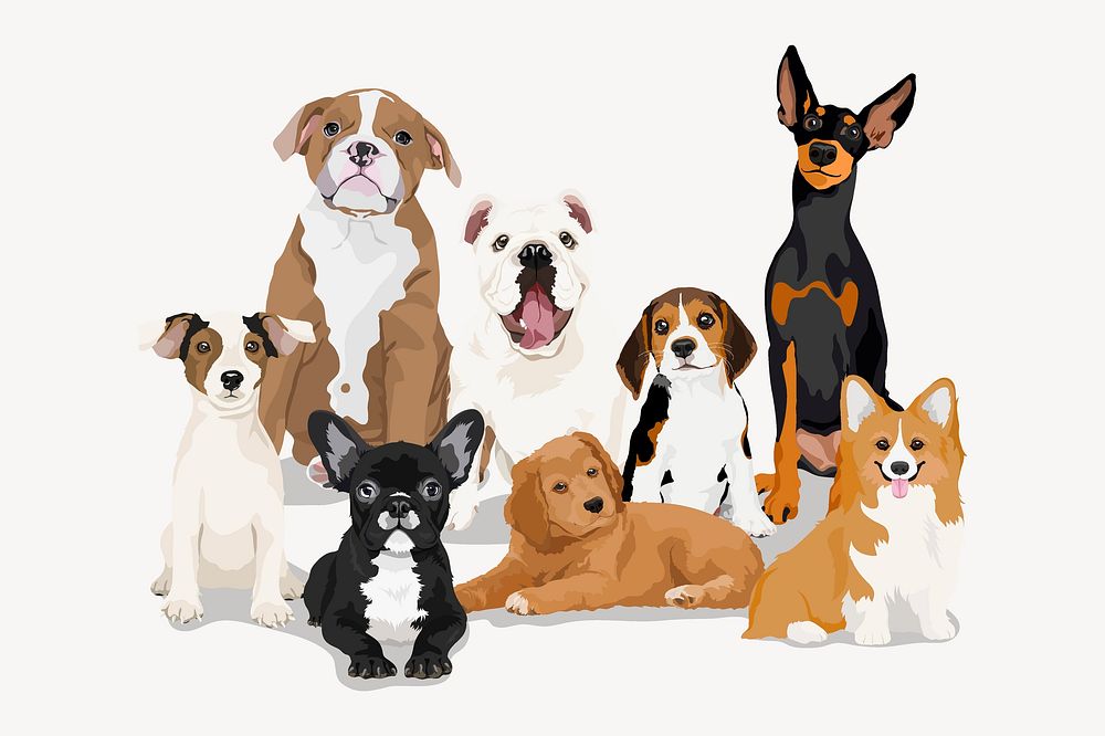 Group of dogs, different breeds illustration vector
