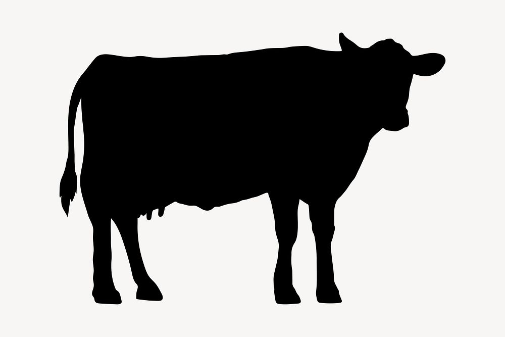 Dairy cow silhouette, cattle farm animal vector