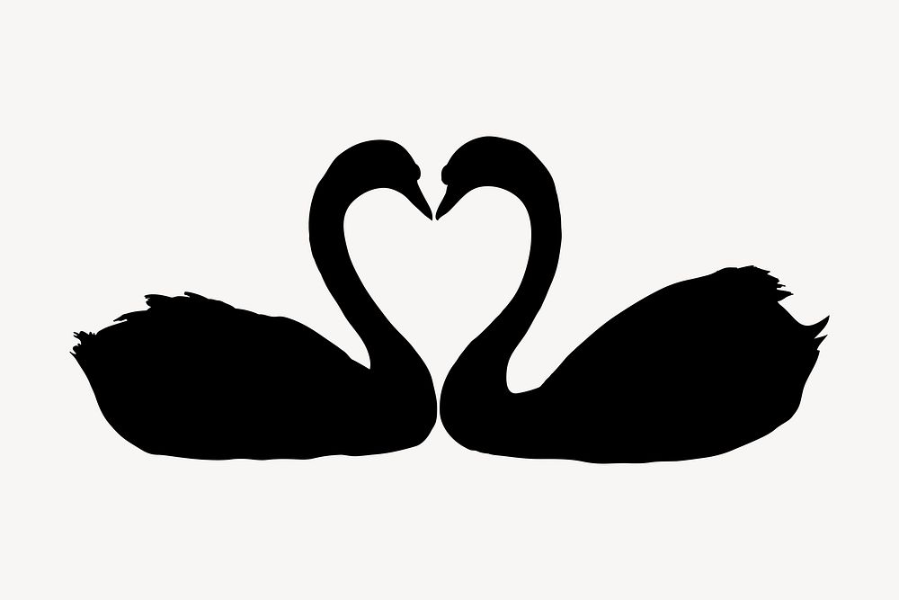 Love swan silhouette, heart romance illustration vector