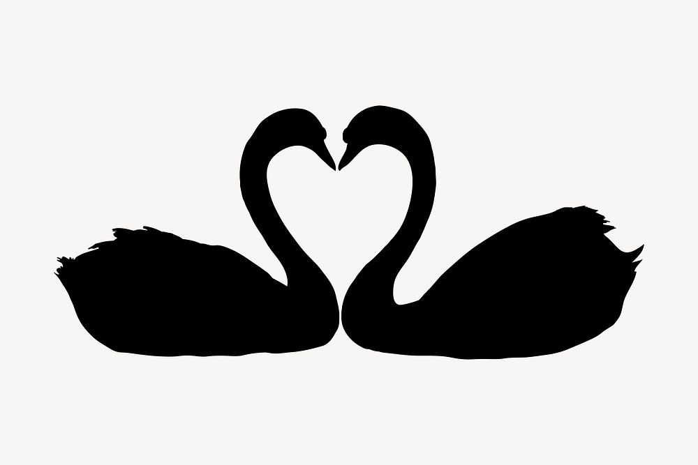 Love swan silhouette, heart romance illustration psd