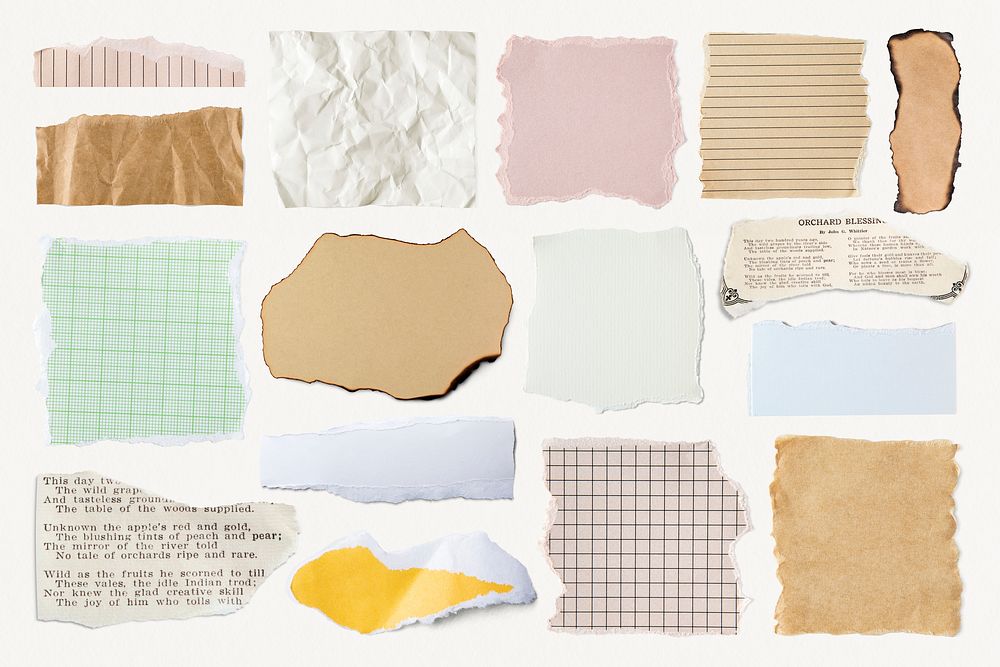 Ripped paper collage element set psd