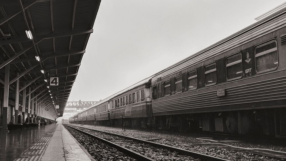 Train station desktop wallpaper, monochrome background