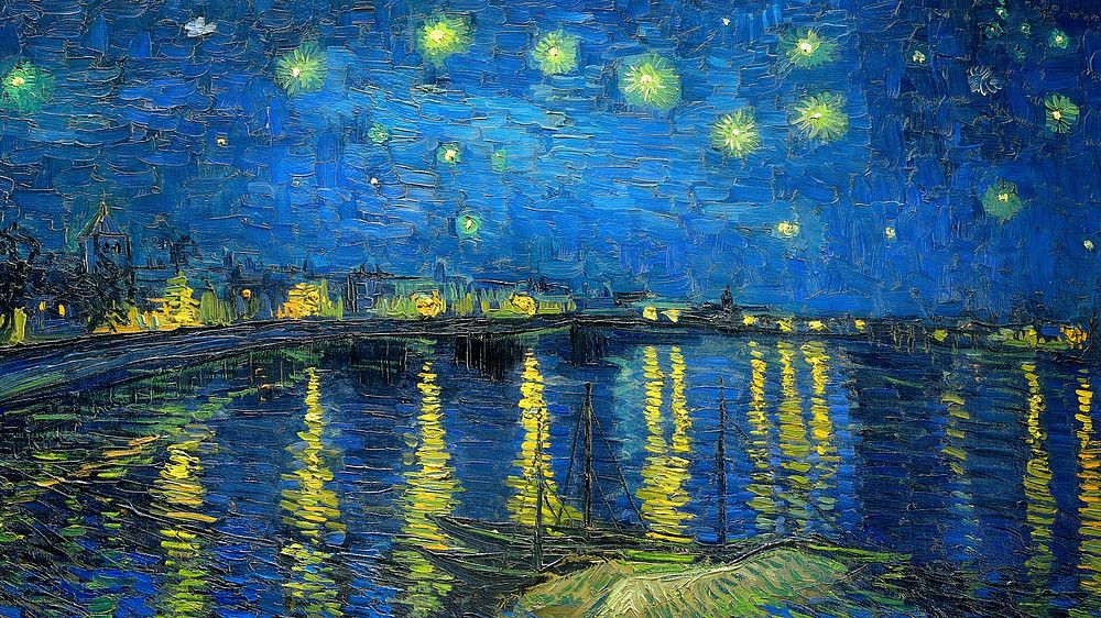 Computer wallpaper, Starry Night Over the Rhone  remixed by rawpixel